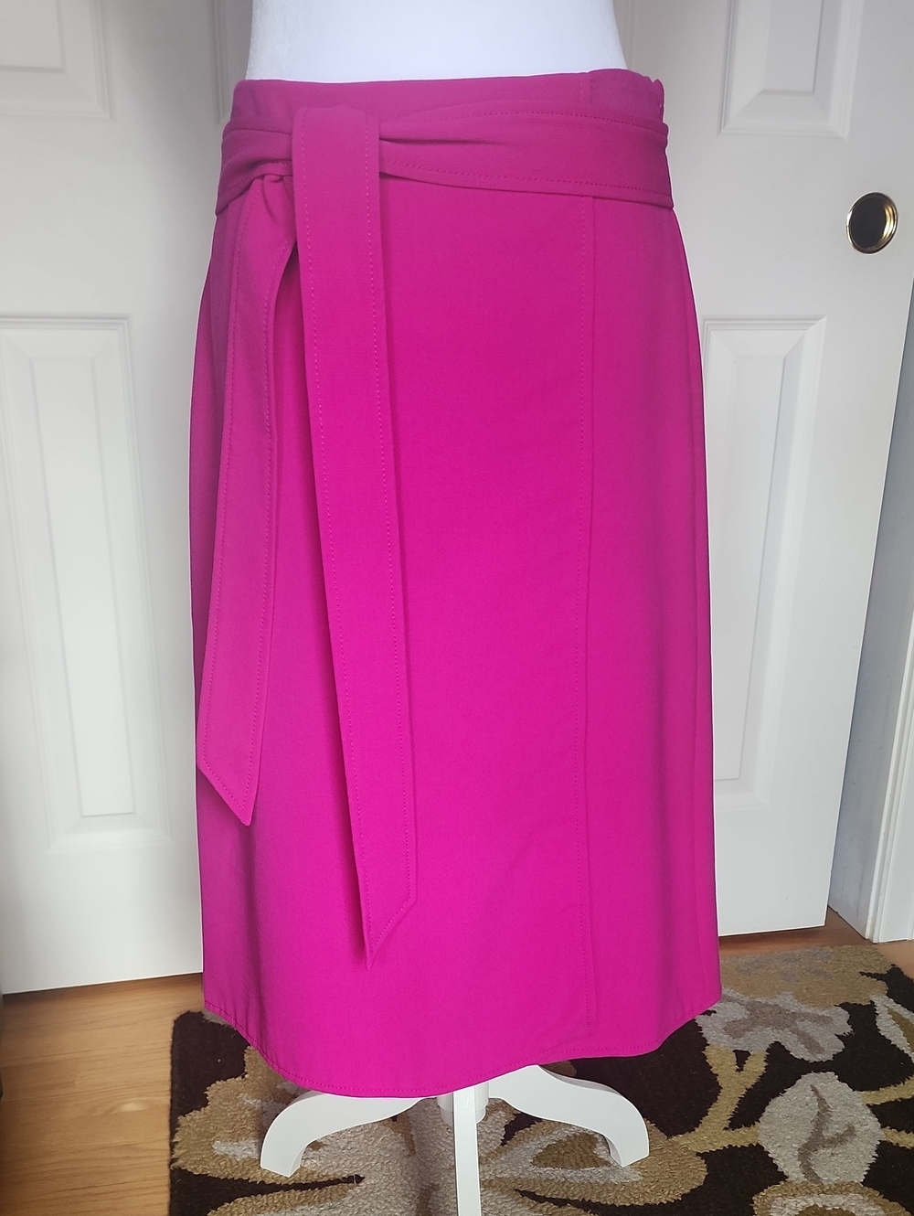 Ann Taylor Faux-wrap Midi Skirt in Vivid Fuchsia with Self Tie